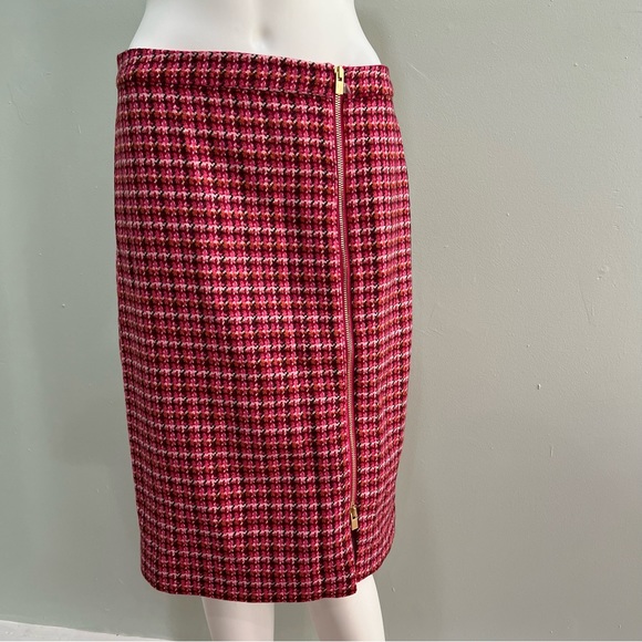 NWOT TALBOTS Skirt Pink Plaid Wool Zipper Midi Career Office - Picture 1 of 8